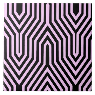 Art Deco Geometric - black and pink Tile