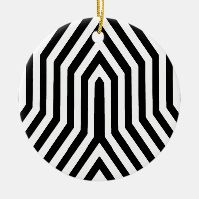 Art Deco Geometric - black and white Ceramic Tree Decoration (Front)