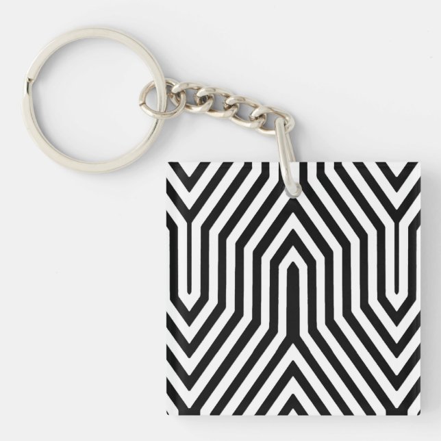 Art Deco Geometric - black and white Key Ring (Front)