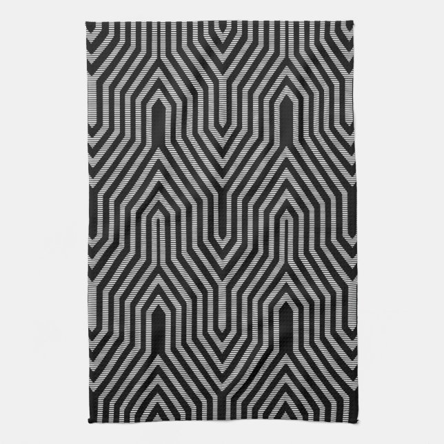Art Deco Geometric - black and white Tea Towel (Vertical)