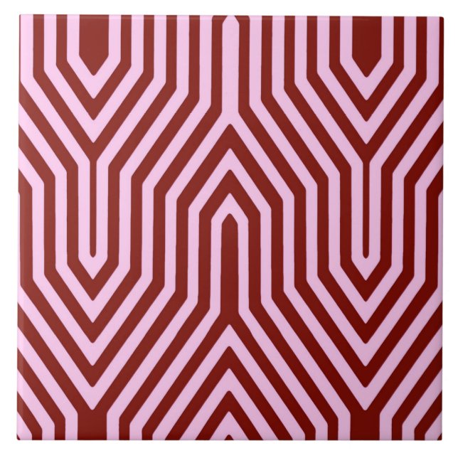 Art Deco Geometric - burgundy and pink Tile (Front)