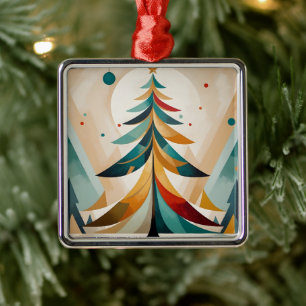 Art Deco Geometric Christmas Feathered Branches Metal Tree Decoration