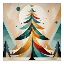 Art Deco Geometric Christmas Feathered Branches