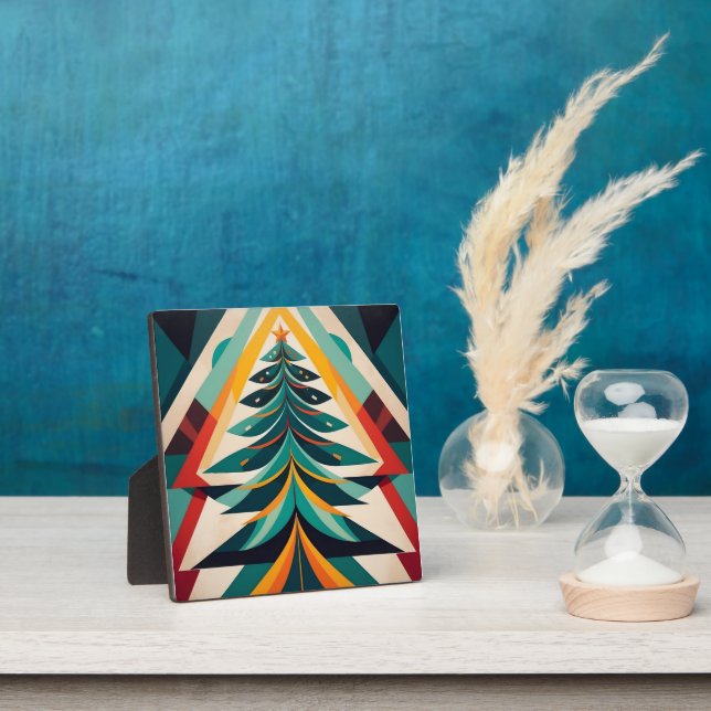 Art Deco Geometric Christmas Green Branches Plaque (Insitu)