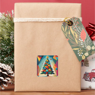 Art Deco Geometric Christmas Tree Triangle Heaven Square Sticker