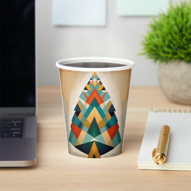 Art Deco Geometric Christmas Triangle Branches Paper Cups (Insitu)