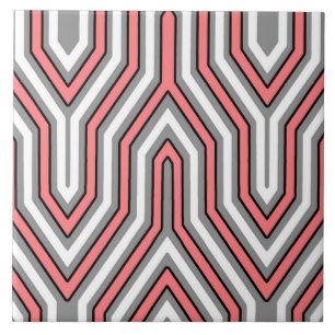 Art Deco Geometric - coral, grey and white Tile