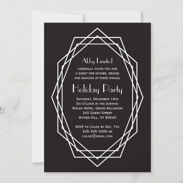 Art Deco Geometric Corporate Holiday Party Black Invitation (Front)