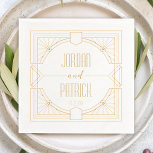 Art Deco Geometric Couple's Name CustomizedWedding Foil Napkins