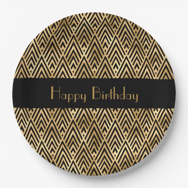 Art Deco Geometric Customisable Party Paper Plate (Front)