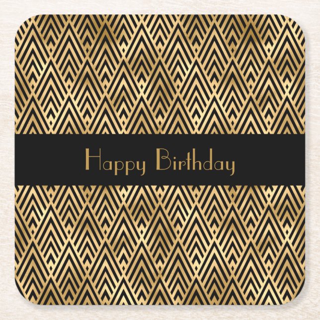 Art Deco Geometric Customisable Square Paper Coaster (Front)