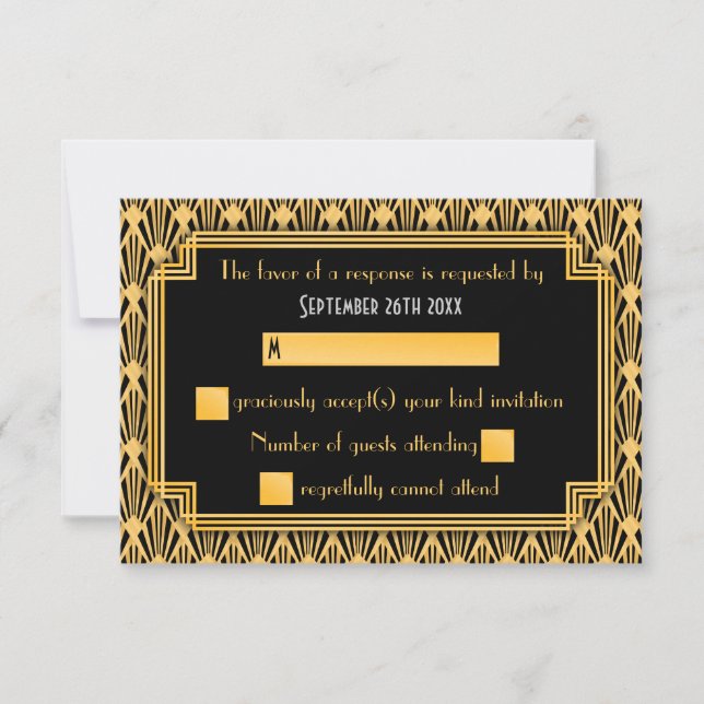 Art Deco Geometric Diamond Pattern Wedding RSVP (Front)