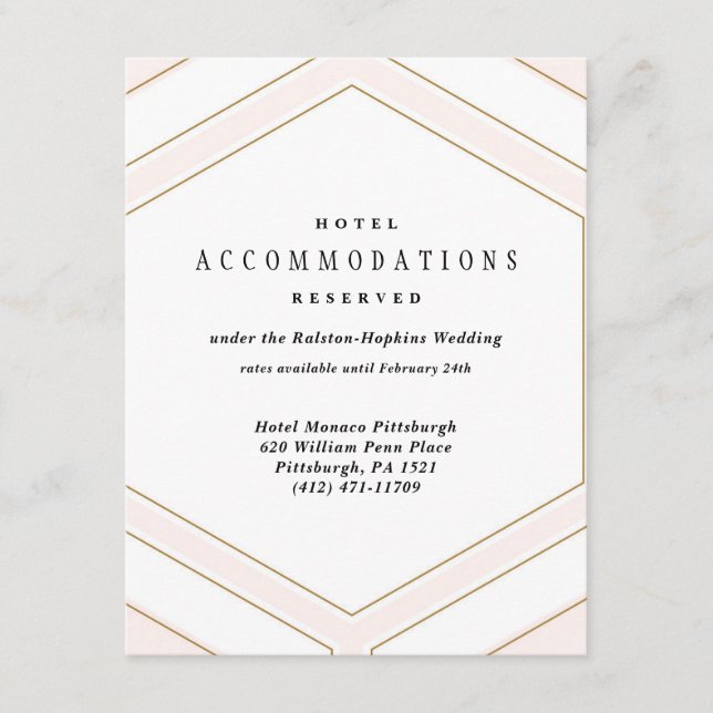 Art Deco Geometric Diamond Wedding Hotel Card (Front)