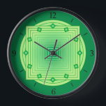 Art Deco Geometric, Emerald and Lime Green Clock<br><div class="desc">Clock in overlapping geometric patterns,  consisting on gradient stripes,  ranging from medium to pastel lime green,  on an emerald green background,  with 3-d look diamond shaped accents at the hours.</div>