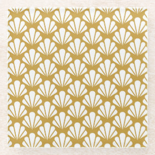 Art Deco, geometric floral seamless pattern. Glass Coaster