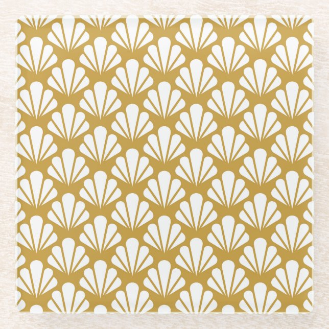 Art Deco, geometric floral seamless pattern. Glass Coaster (Front)