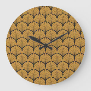 Art Deco Geometric Floral Texture Large Clock
