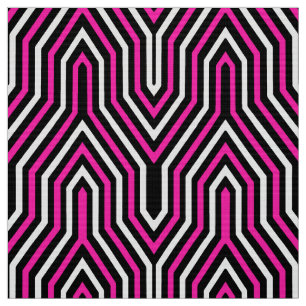 Art Deco Geometric - fuchsia pink, black and white Fabric