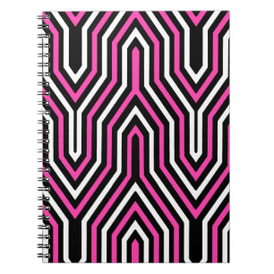 Art Deco Geometric - fuchsia pink, black and white Notebook