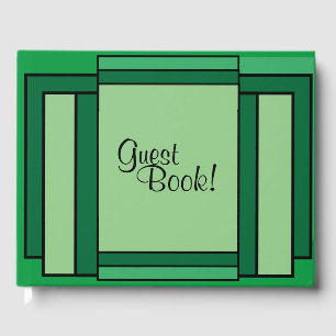 Art Deco Geometric Green Black  Guest Book
