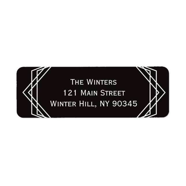 Art Deco Geometric Holiday Address Label Black (Front)
