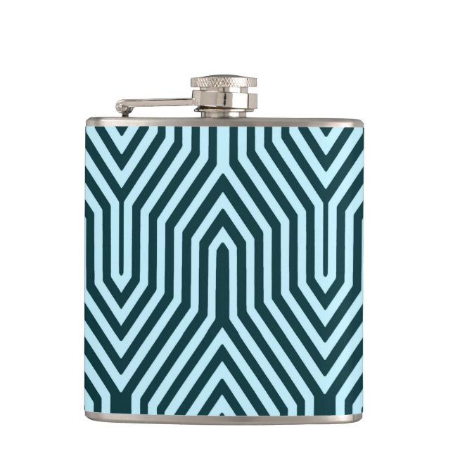 Art Deco Geometric - indigo and ice blue Hip Flask (Front)
