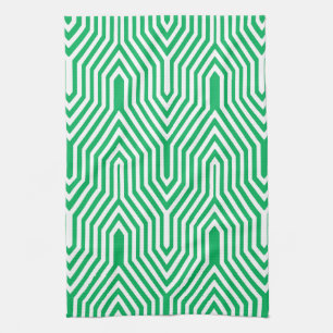Art Deco Geometric - jade green and white Tea Towel