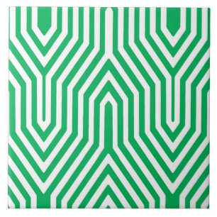 Art Deco Geometric - jade green and white Tile