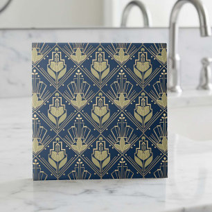 Art Deco Geometric Pat#6 olive navy ID1196 Tile