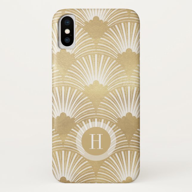 Art-deco geometric pattern gold on white Case-Mate iPhone case (Back)