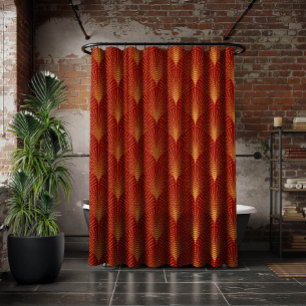 Art-Deco Geometric Pattern In Gold & Red Shower Curtain