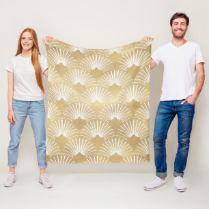 Art-deco geometric pattern in gold & white fleece blanket