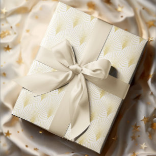 Art Deco Geometric Pattern In Gold & White Wrapping Paper