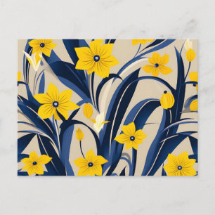Art Deco Geometric Pattern with Navy Blue Yellow Postcard