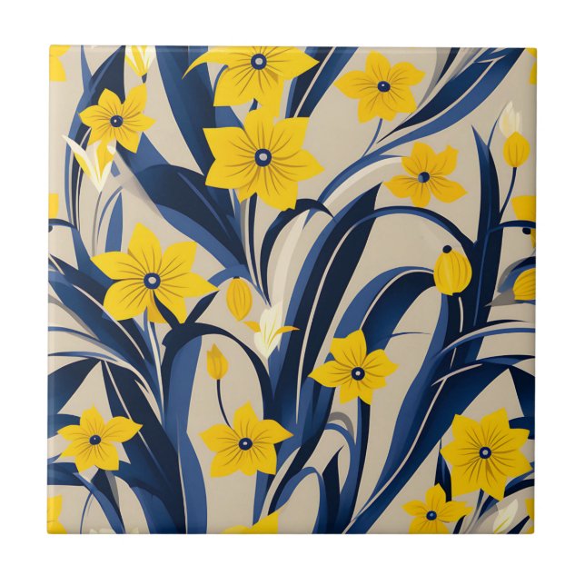 Art Deco Geometric Pattern with Navy Blue Yellow Tile (Front)