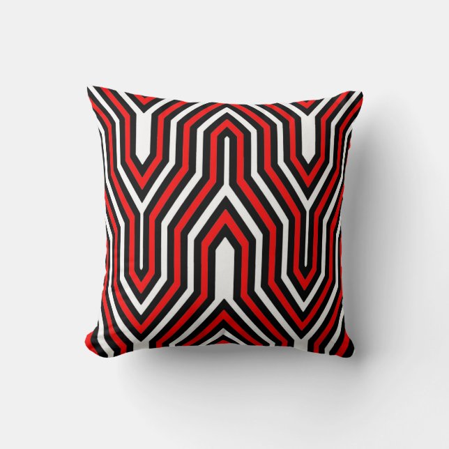 Art Deco Geometric - red, black and white Cushion (Front)