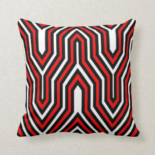 Art Deco Geometric - red, black and white Cushion