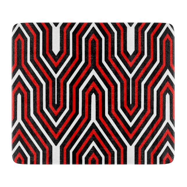 Art Deco Geometric - red, black and white Cutting Board (Front)