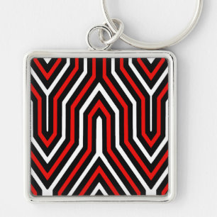 Art Deco Geometric - red, black and white Key Ring