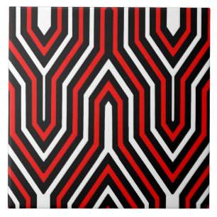 Art Deco Geometric - red, black and white Tile