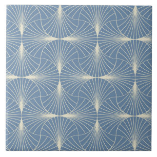 Art Deco Geometric scallop Fans in Grey blue  Tile