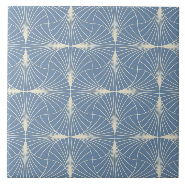 Art Deco Geometric scallop Fans in Grey blue  Tile (Front)