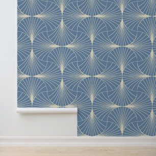 Art Deco Geometric scallop Fans in Grey blue Wallpaper