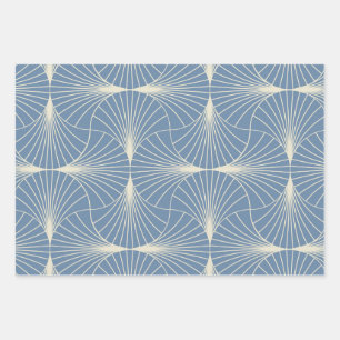 Art Deco Geometric scallop Fans in Grey blue Wrapping Paper Sheet