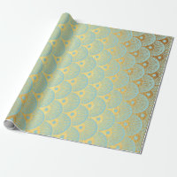 Art Deco Geometric Sea Shells Golden Mint Green