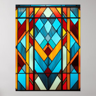 Art Deco Geometric Stained Glass Pattern Poster