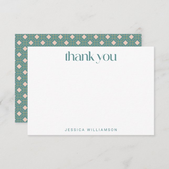 Art Deco Geometric Teal Pink Custom Bridal Shower  Thank You Card (Front/Back)