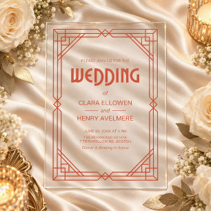 Art Deco Geometric Terracotta Wedding Acrylic Invitations