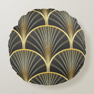 Art Deco Geometric Texture Illustration Round Cushion