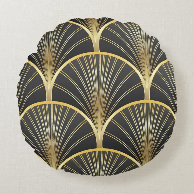 Art Deco Geometric Texture Illustration Round Cushion (Front)